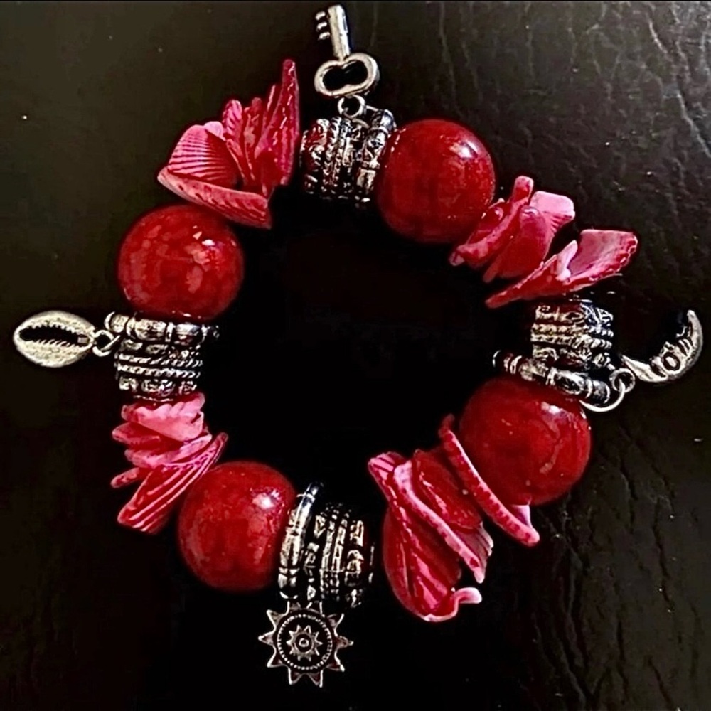 💗 Pink Seashell Charm Bracelet Stretchy NEW